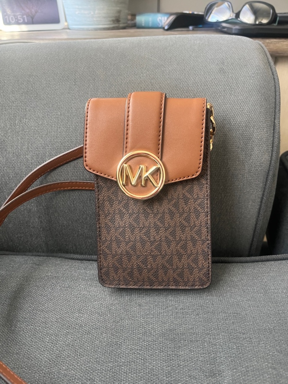 Michael Kors Brown and Tan Crossbody Phone Bag